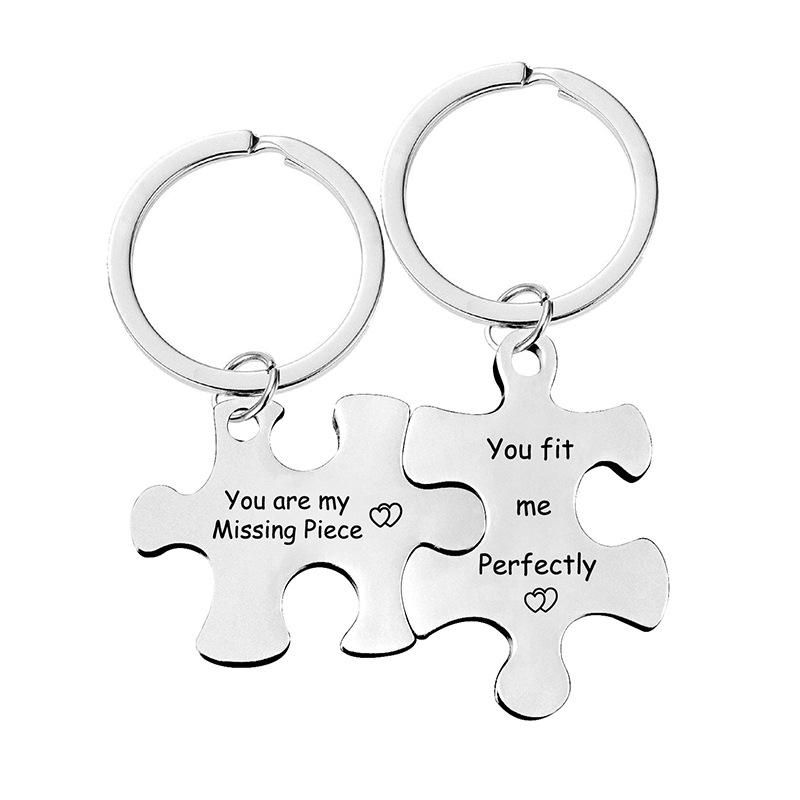 Couple Puzzle Keychain Set