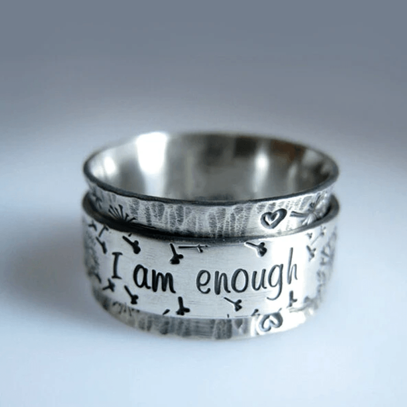 "I Am Enough" Silver Dandelion Ring