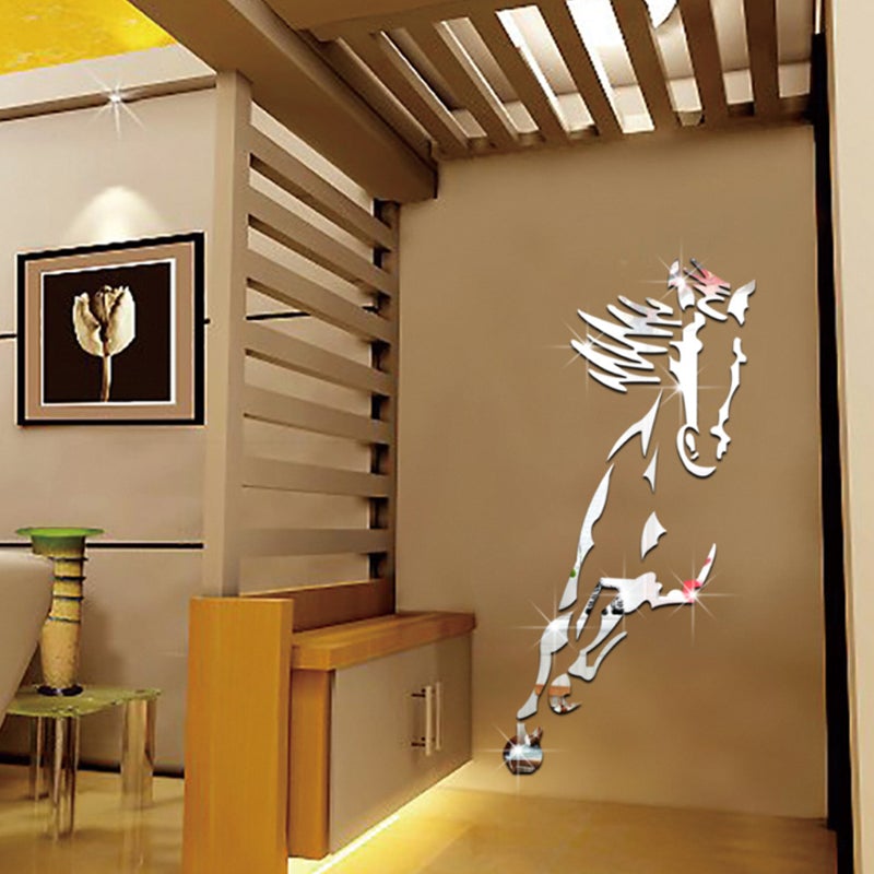 Galloping Horse Wall Decoration, 3D Acrylic Modern Mirror Steed Wall Sticker