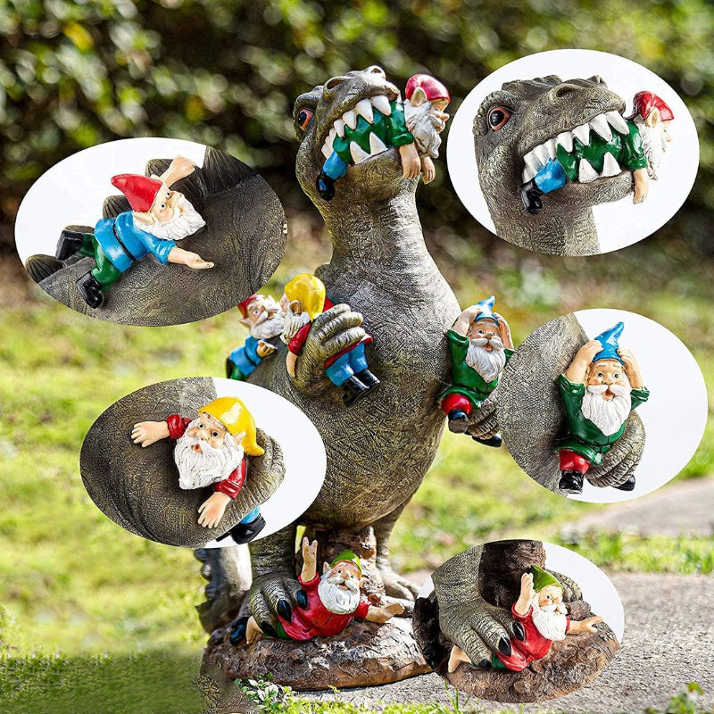 Dinosaur Eating Gnomes Garden Ornament