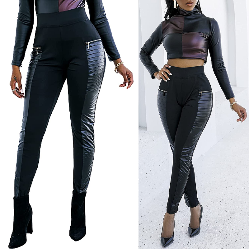 Ladies High Waisted Skinny Leather Pants
